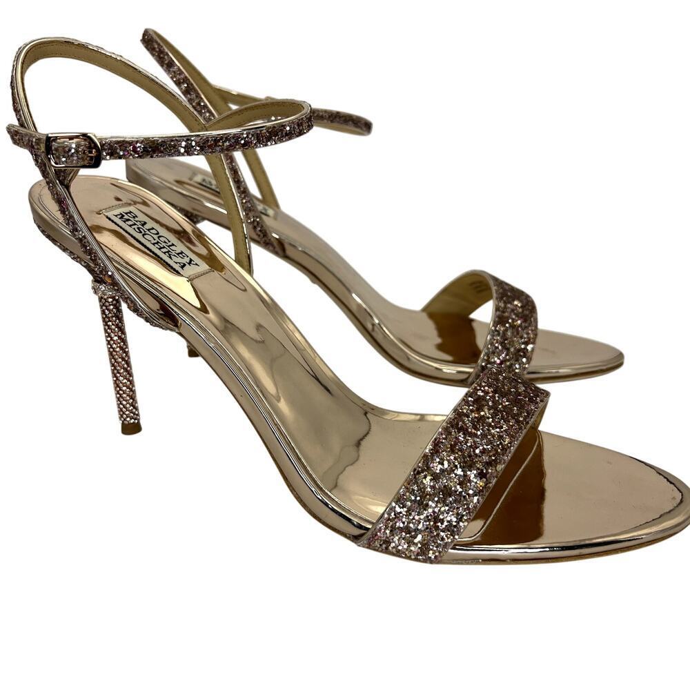 Badgley Mischka Olympia High Heel Glitter Sandals Rose Gold Women's 13 - Picture 2 of 11